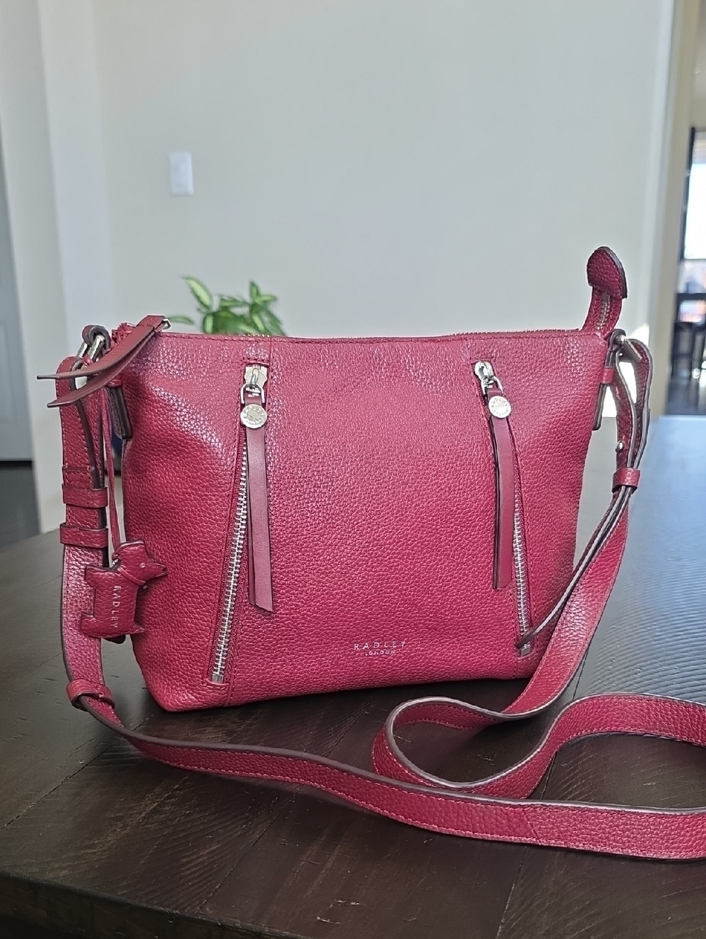 Radley London Fountain Road Pebbled Leather Crossbody Bag Purse Merlot Burgundy